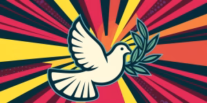 Ilustração de uma pomba e um ramo de folhas.